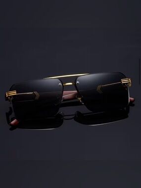Unisex Double-Bridged Square Rimless Sunglasses in Dark Full Gray Lenses